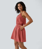 Breezeful™ Robe Casual Plissée à Bretelles Réglables Mini Dos Nu Découpée Poche Latérale Séchage Rapide