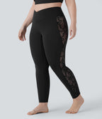 Legging de yoga 7/8 grande taille taille haute avec dos croisé en dentelle contrastante et poche arrière Softlyzero™-UPF50+