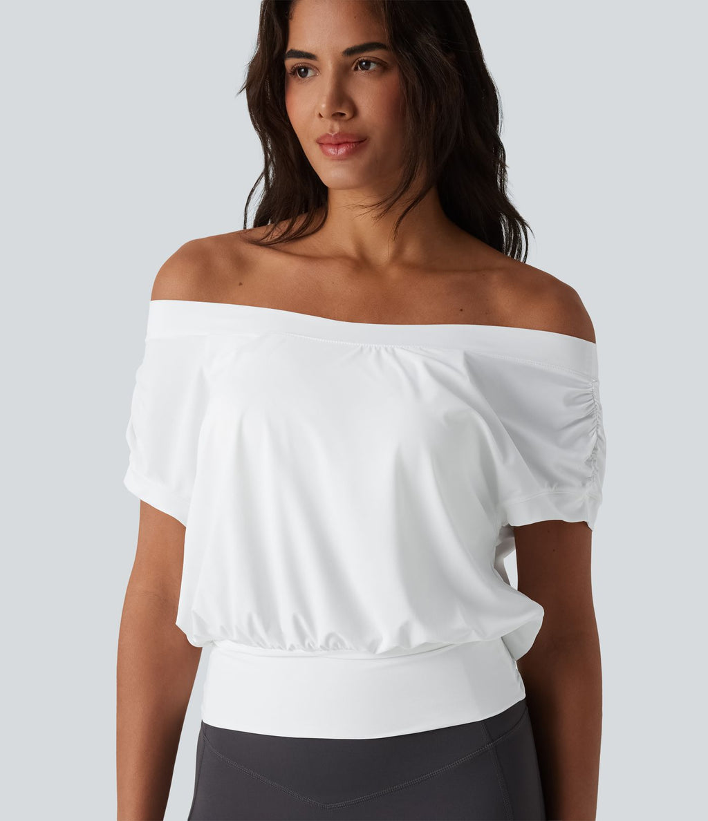 Haut de sport yoga épaules dénudées manches courtes oversize effet frais InstantCool séchage rapide