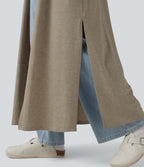Manteau long décontracté à manches longues chiné avec fentes latérales