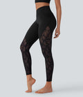 Legging de yoga 7/8 taille haute avec poches latérales, dos croisé et dentelle contrastante Softlyzero™-UPF50+