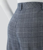 Pantalon taille haute décontracté large à carreaux, avec poches