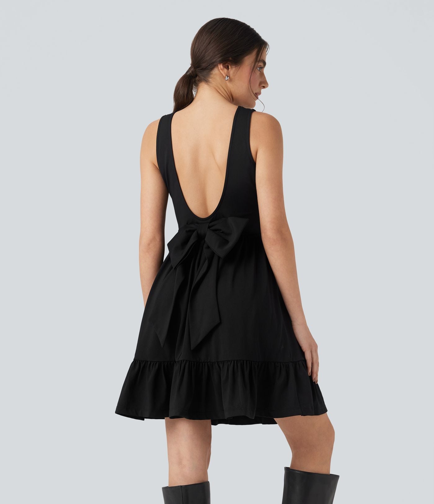 Robe mini col bateau dos échancré avec nœud