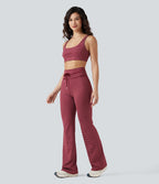 Pantalon de yoga évasé à rayures, taille haute, cordon et poches