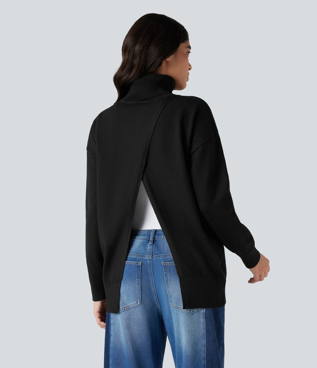 Pull tailleur col montant manches longues - Réversible devant et dos