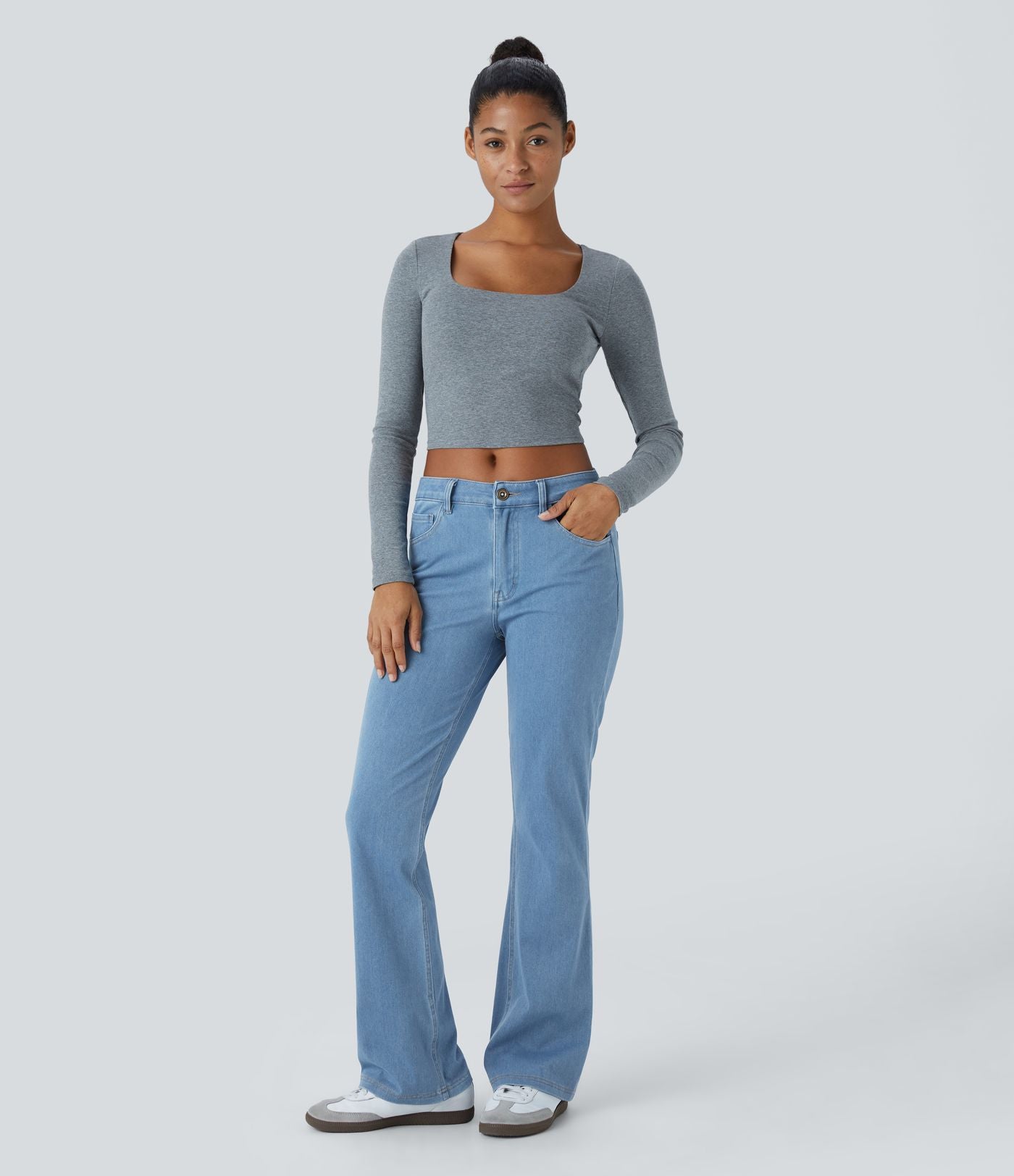 Halara Flex™ Jean Évasé Casual Taille Mi-haute Tricot Extensible Boutonnés Poches