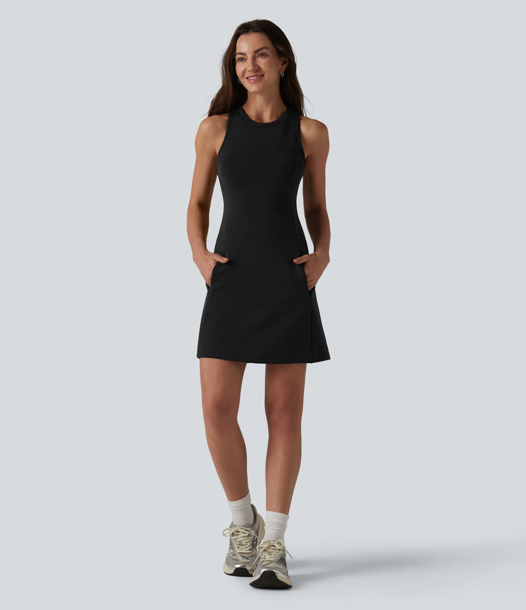 Robe courte décontractée sans manches à col rond SpacerTek™ avec poches