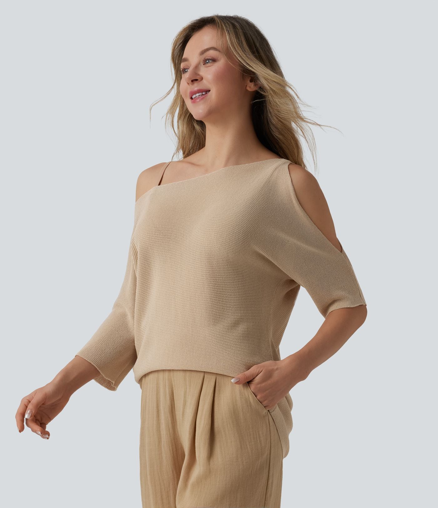 Pull décontracté asymétrique demi-manches