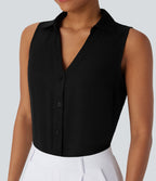 Chemise de travail sans manches à col V et boutons