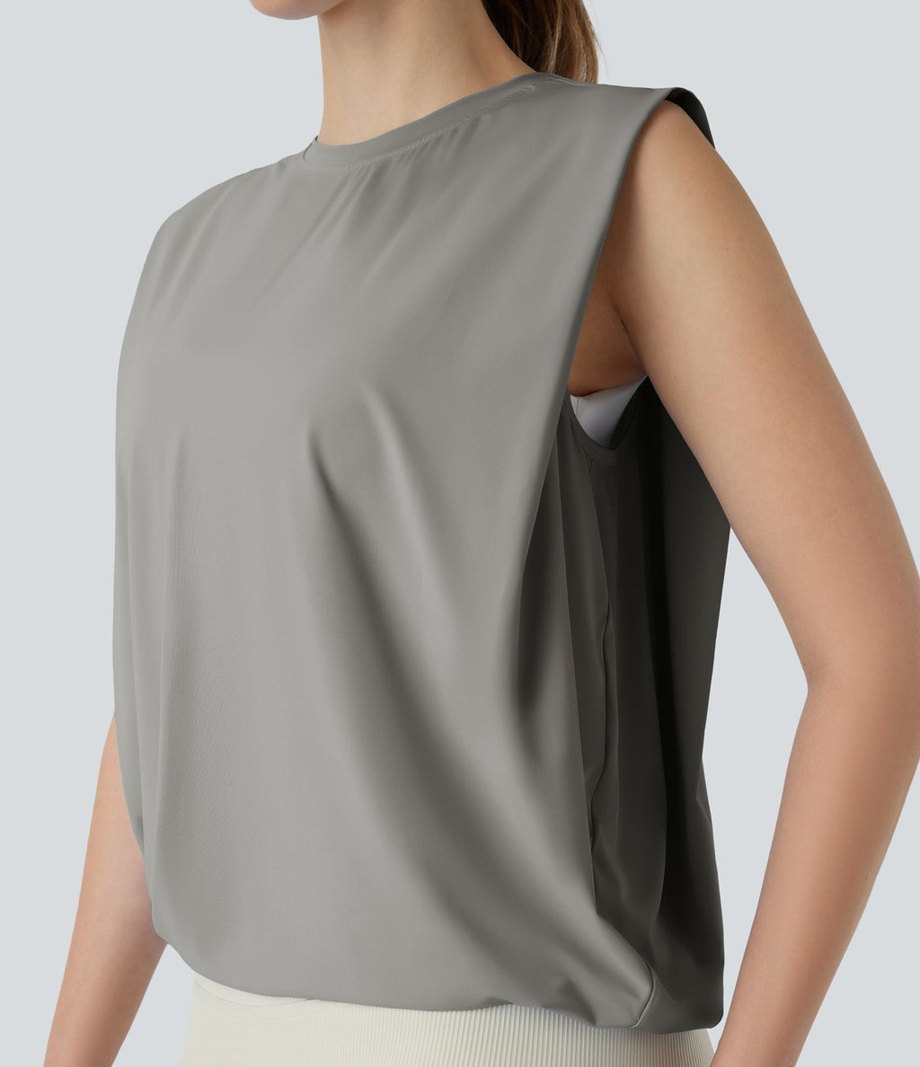 Débardeur de yoga col rond froncé, tissu rafraîchissant - Protection UPF50+
