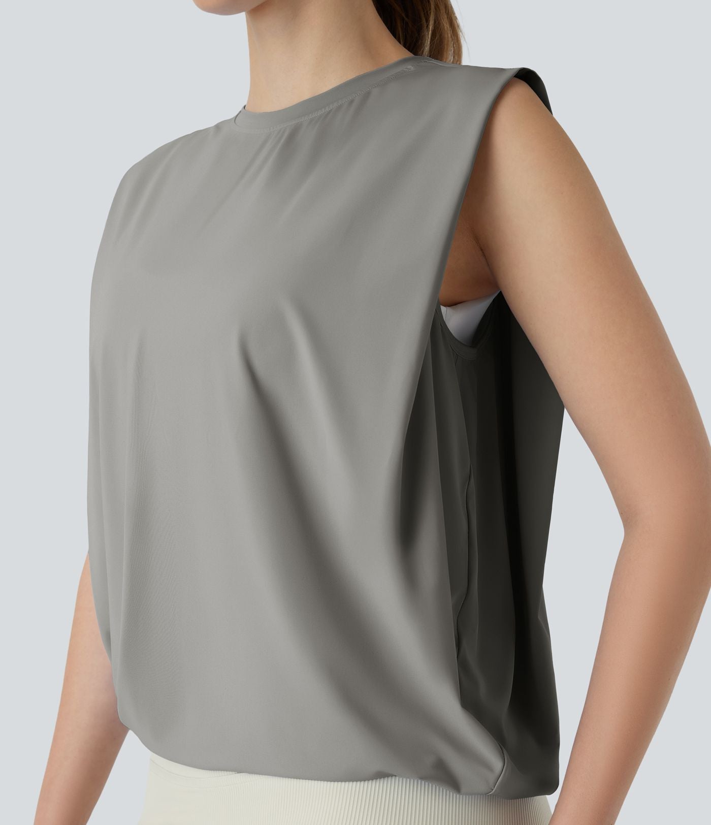 Débardeur de yoga col rond froncé, tissu rafraîchissant - Protection UPF50+