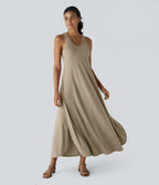 Robe Casual Débardeur Longue Fluide Fendue Dos Nu à Col en U