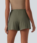 Short tailleur casual ample taille mi-haute côtelé maille avec poches