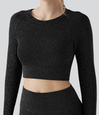 Crop top OneForm Seamless Flow, manches longues, col rond, effet sparkle avec passe-pouces