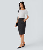 Jupe de travail moulante rayée taille haute avec poches et fentes effet frais InstantCool