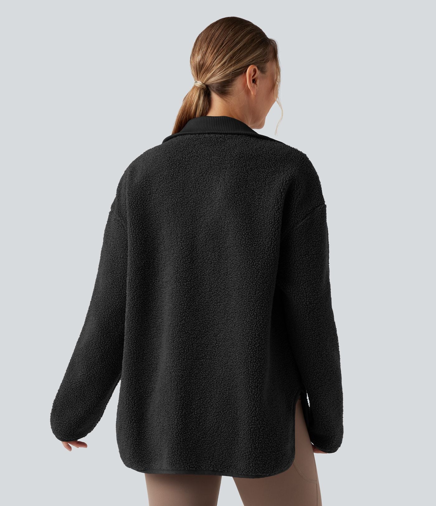 Veste de sport sherpa à manches longues avec ourlet asymétrique arrondi et poches