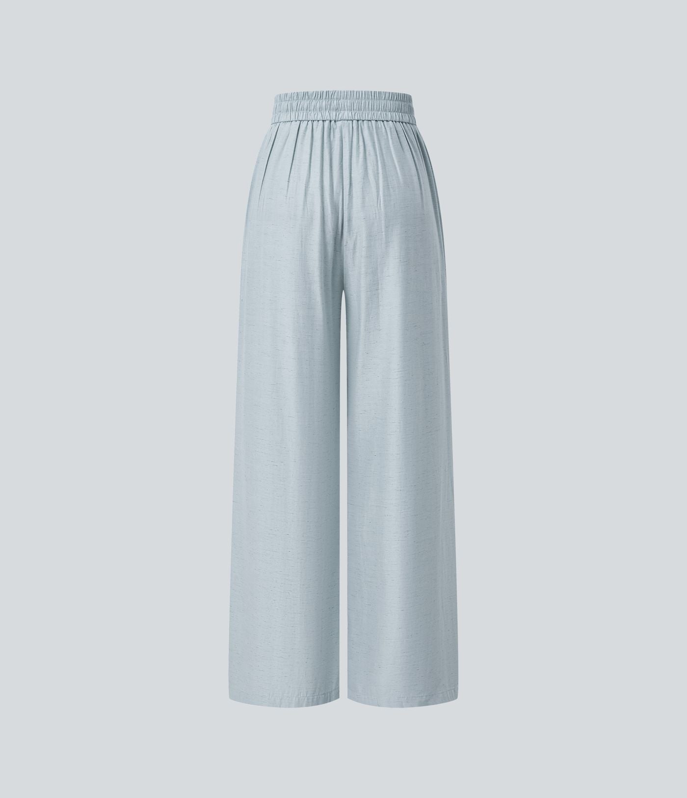 Pantalon casual large mélange lin taille haute avec cordon de serrage et poches