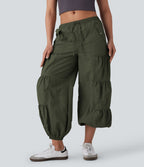 Jogging cargo décontracté parachute taille moyenne à cordon avec poches latérales et fronces