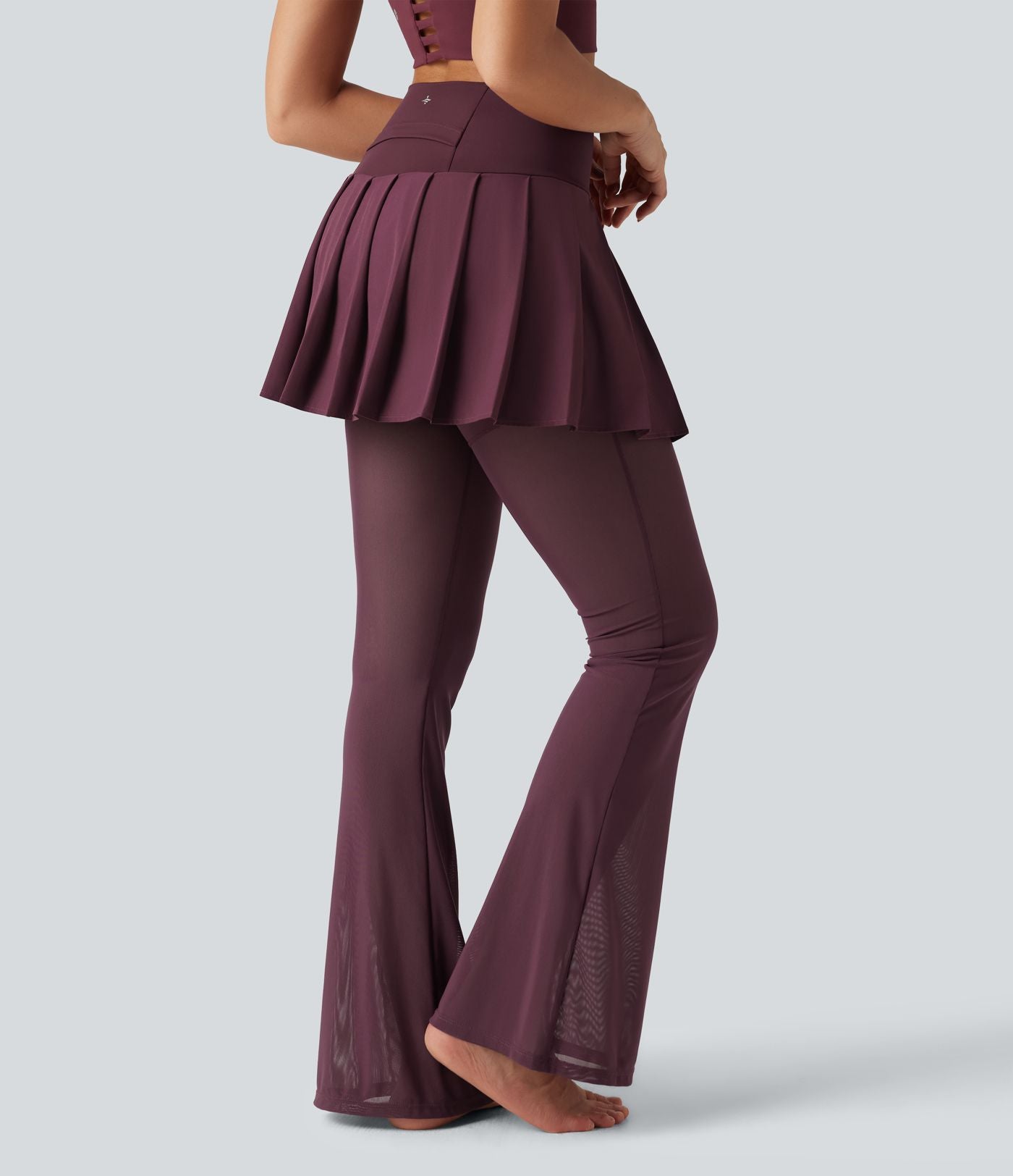 Legging de danse flare Breezeful™ 2-en-1 avec jupe plissée, taille haute, mesh contrasté, séchage rapide et poches