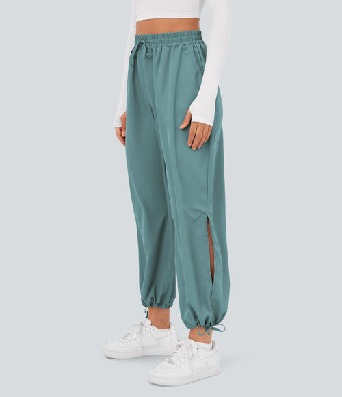 Breezeful™ Jogging Casual à Taille Haute avec Cordon de Serrage Poches Latérales Fente en Bas et Séchage Rapide