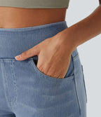 Halara Flex™ Jean Large Casual Taille Haute Poches Multiples Tricot Extensible Délavé