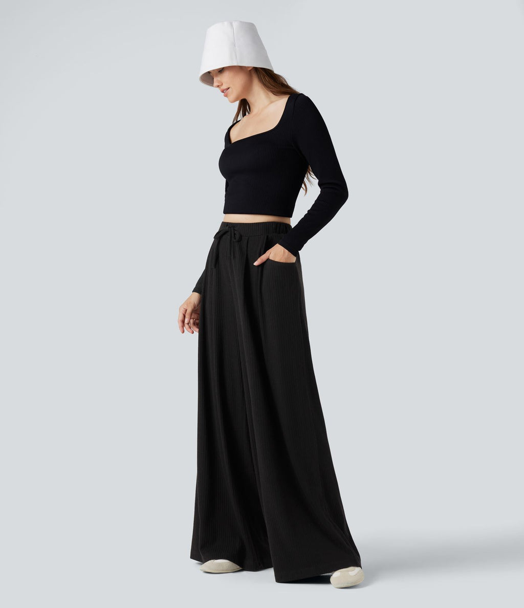 Pantalon baggy côtelé taille ajustable avec cordon de serrage et poches