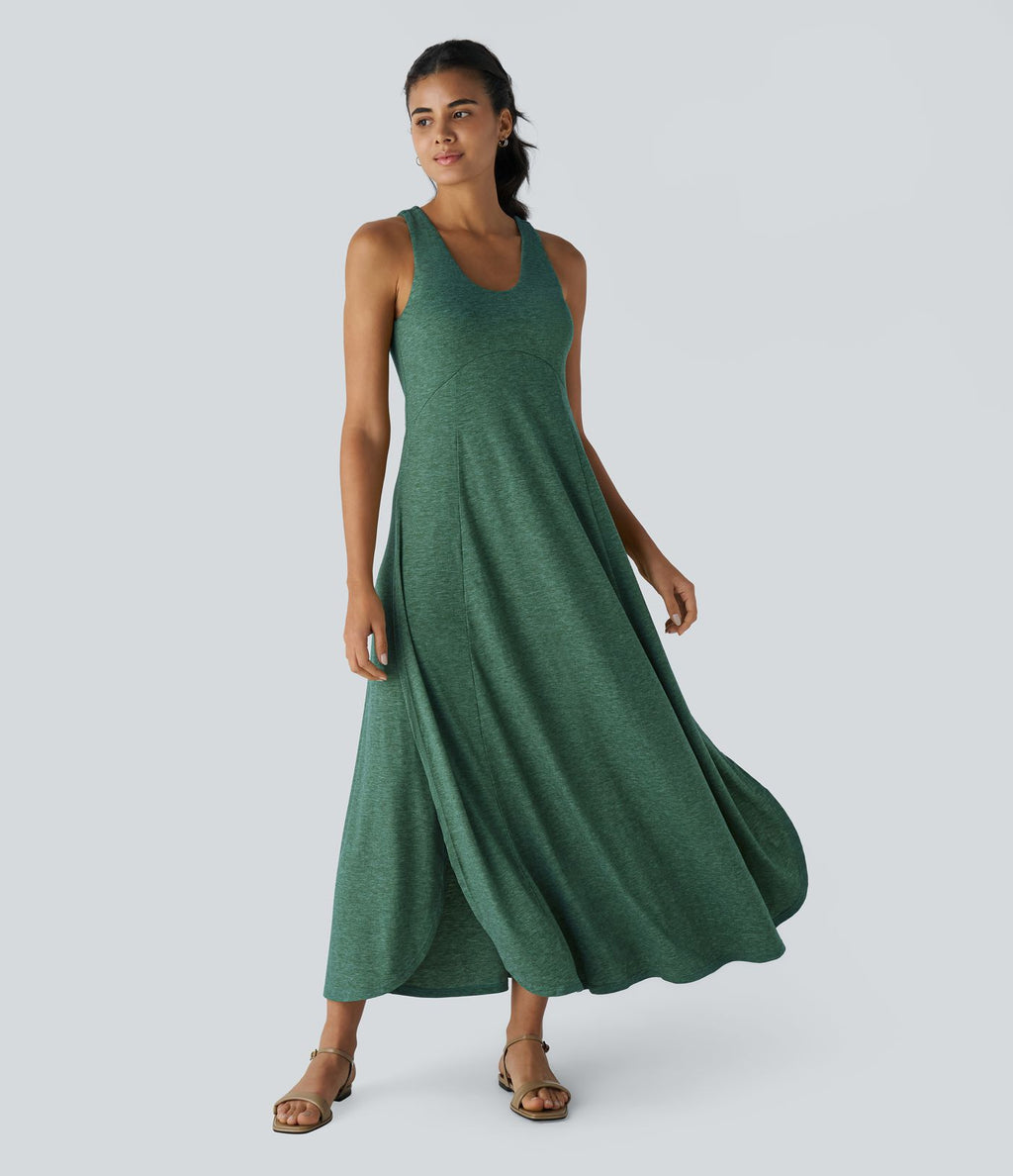 Robe Casual Débardeur Longue Fluide Fendue Dos Nu à Col en U