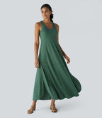 Robe Casual Débardeur Longue Fluide Fendue Dos Nu à Col en U