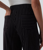 Pantalon tailleur large taille haute rayures avec poches