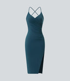 Robe moulante SoftlyZero™ Airy fendue à effet frais InstantCool, brassière intégrée, dos nu croisé à lacets, légèrement plissée pour invitée de mariage et demoiselle d'honneur
