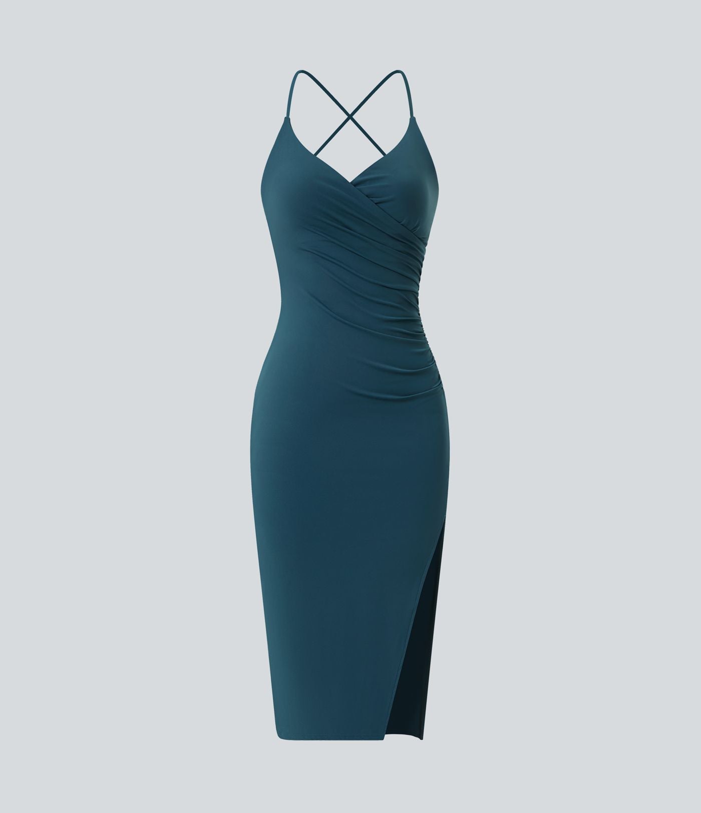 Robe moulante SoftlyZero™ Airy fendue à effet frais InstantCool, brassière intégrée, dos nu croisé à lacets, légèrement plissée pour invitée de mariage et demoiselle d'honneur