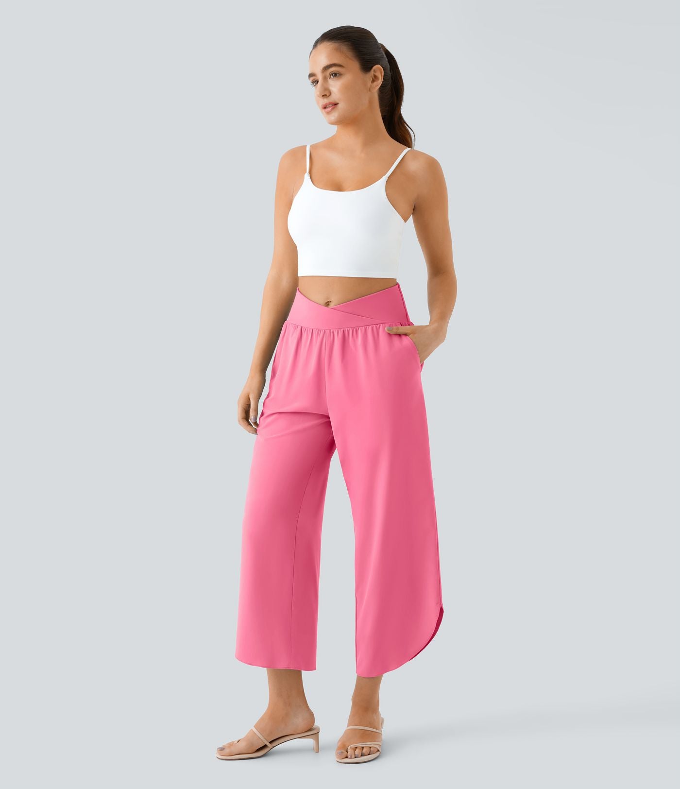 Breezeful™ Pantalon Fluide Vacances Séchage Rapide Taille Haute Croisée Poches Latérales Plissées Fente