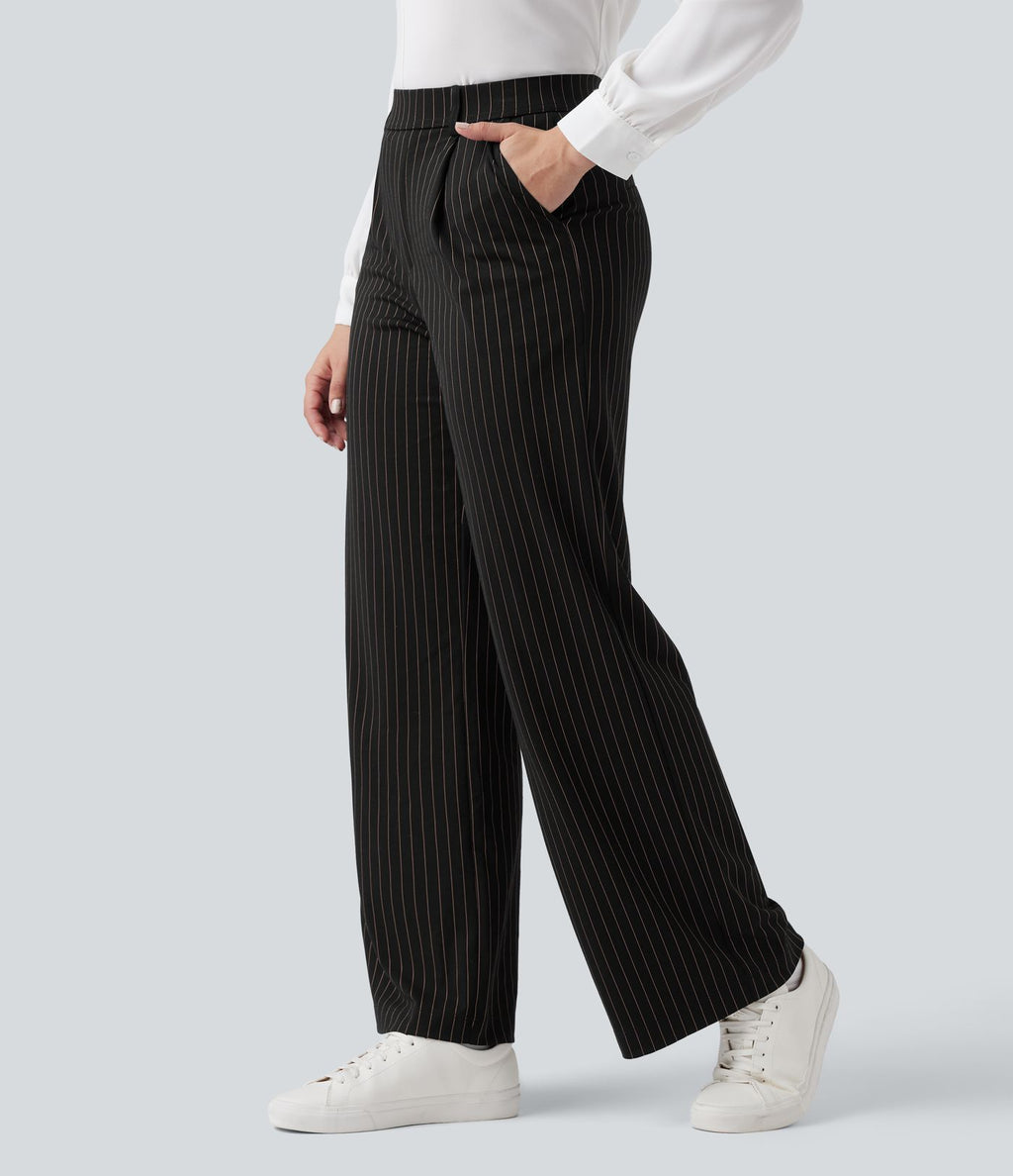 Pantalon Halara Flex™ tailleur droit taille haute rayé effet frais InstantCool avec poches