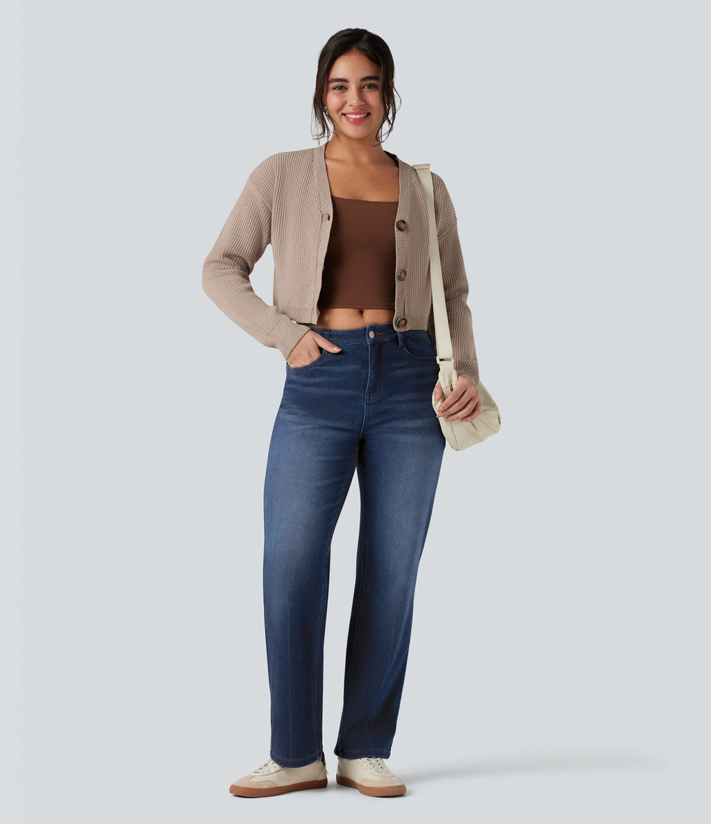 Jean droit Halara Flex™ Denim Heat casual molleton taille haute avec poches