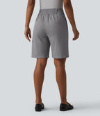 Short tailleur chino droit en coton taille haute à poches