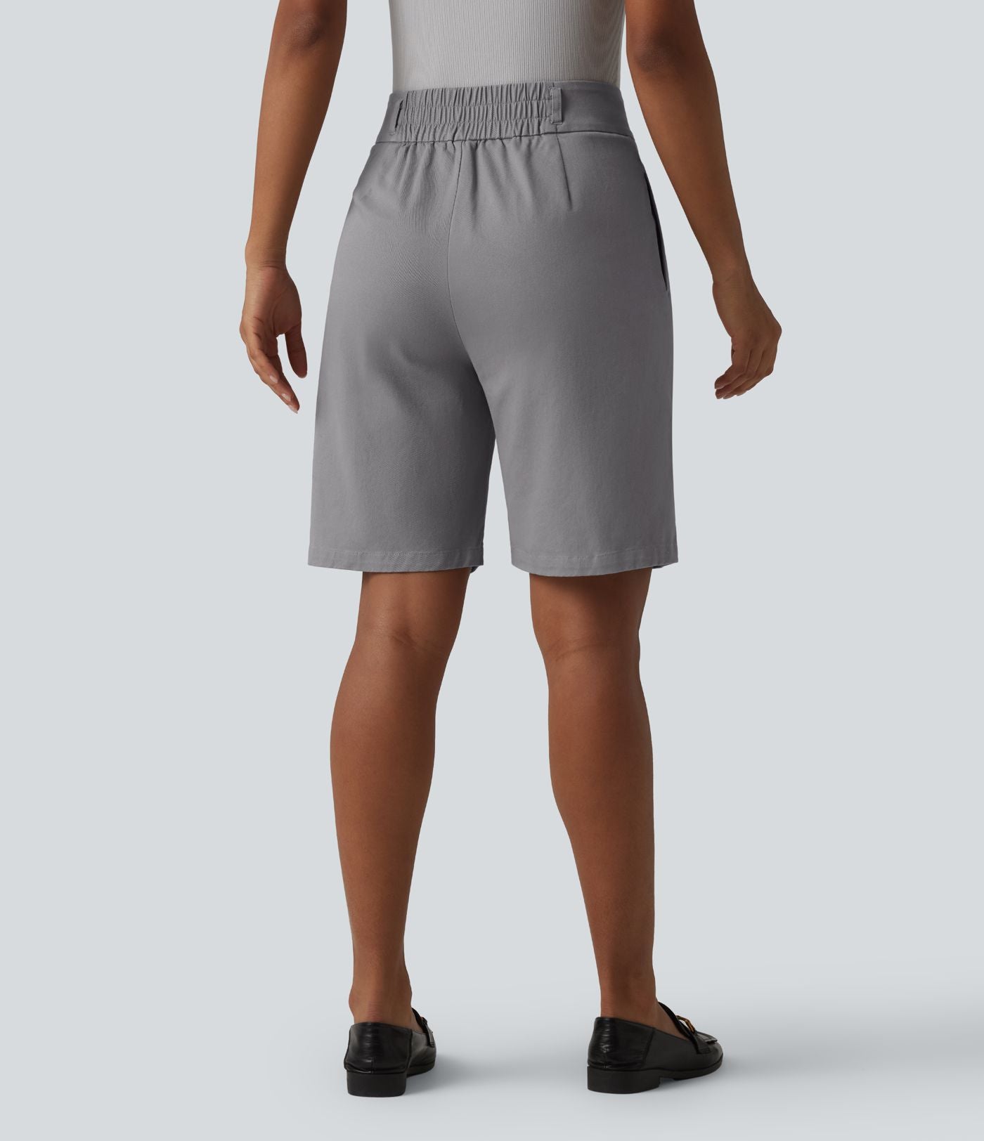 Short tailleur chino droit en coton taille haute à poches