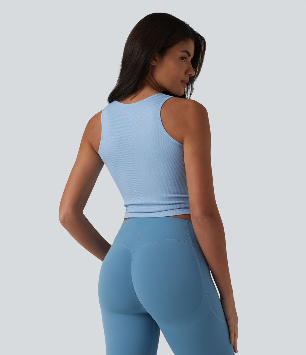 Débardeur crop de yoga OneForm Seamless Flow col V froncé