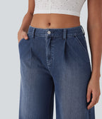 Jean décontracté capri large fluide taille mi-haute Halara Flex™ effet délavé avec poches