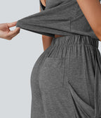 Combinaison décontractée à découpe sans manches jambes larges avec poches, édition Easy-Peezy