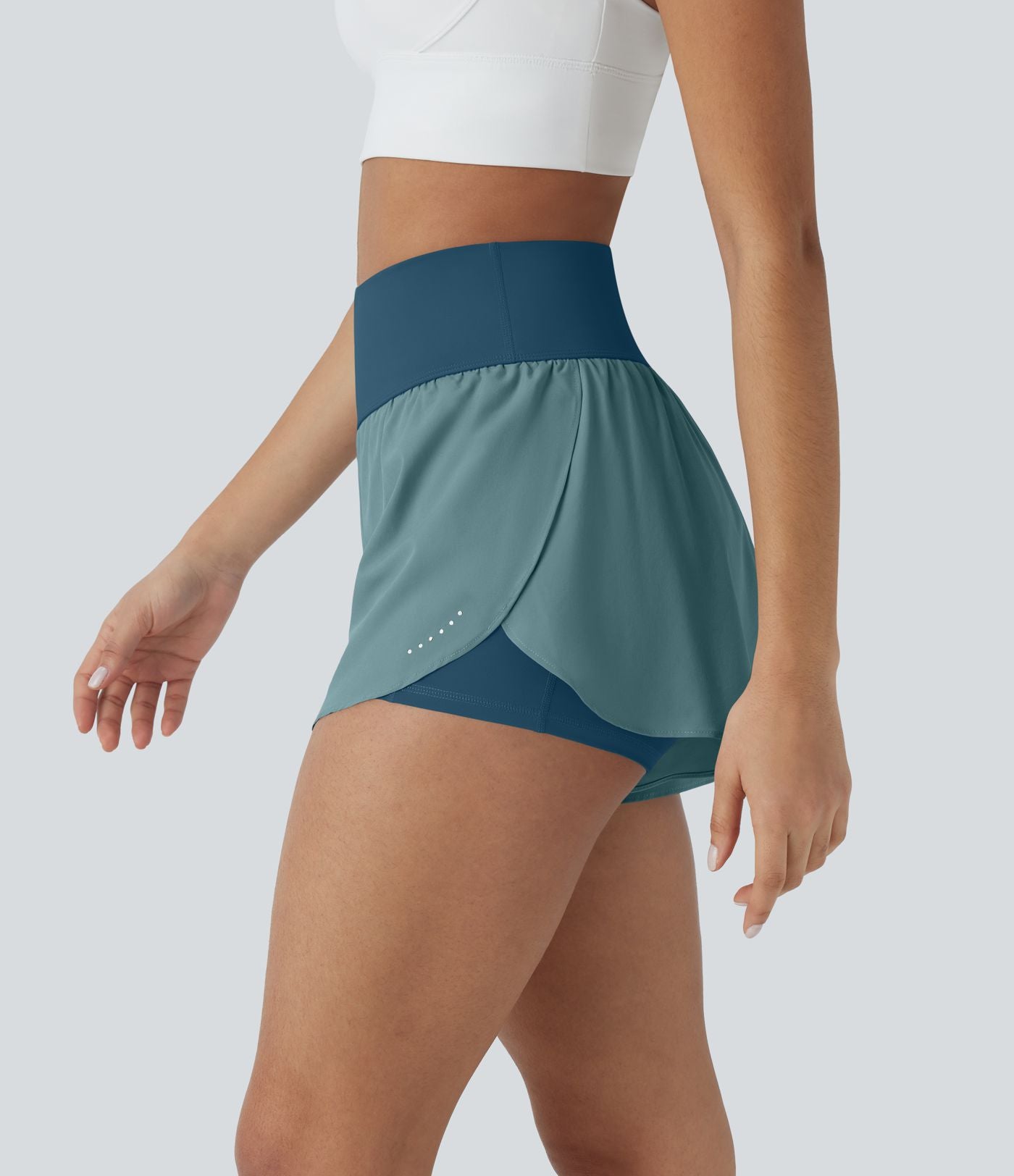 Softlyzero™ QuickDry Short de course à pied 2-en-1 taille haute à ourlet croisé avec pois réfléchissants et poches latérales