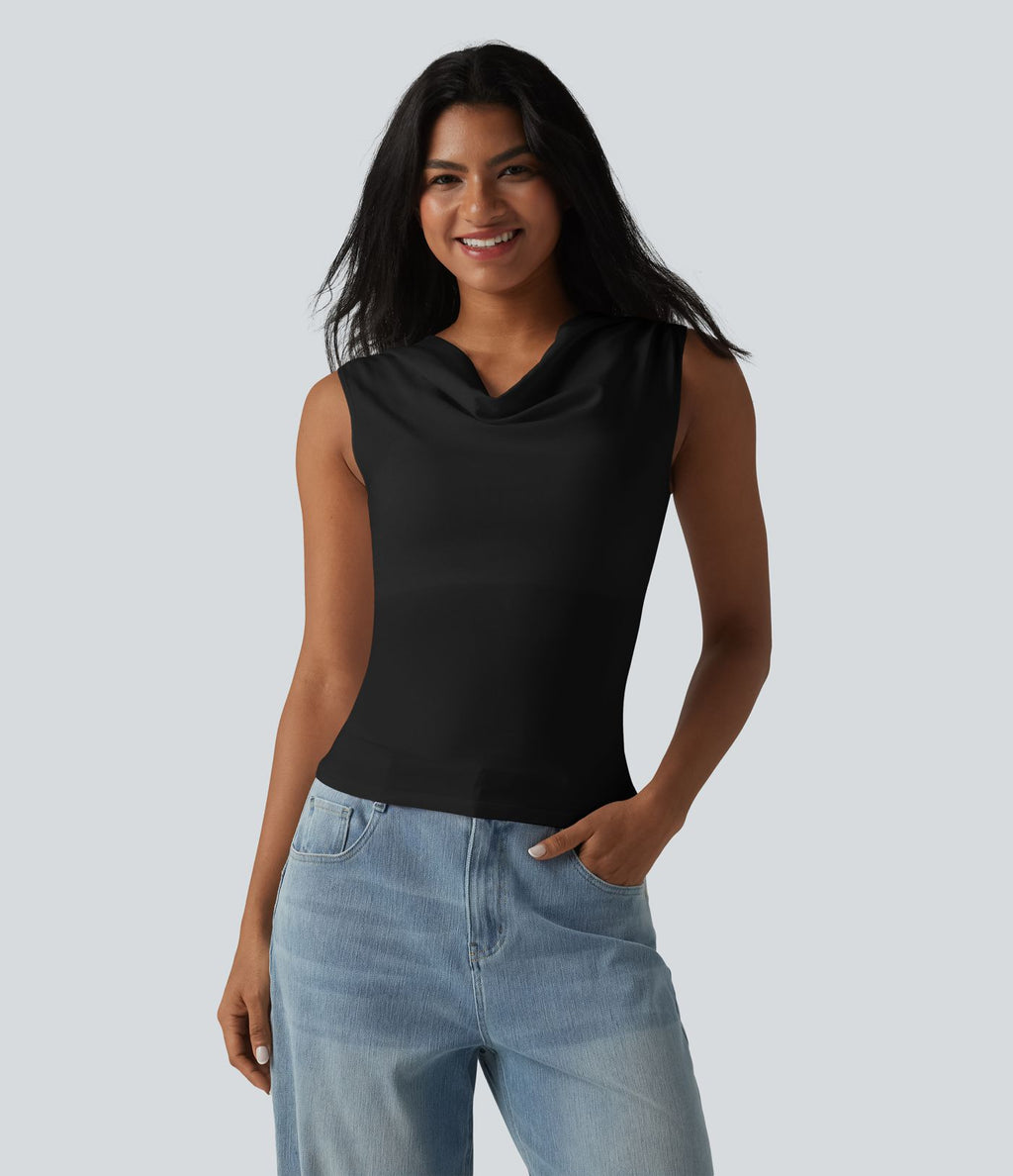 Halara haut décontracté en jersey de coton col bénitier sans manches soutien-gorge intégré bonnets B-DD