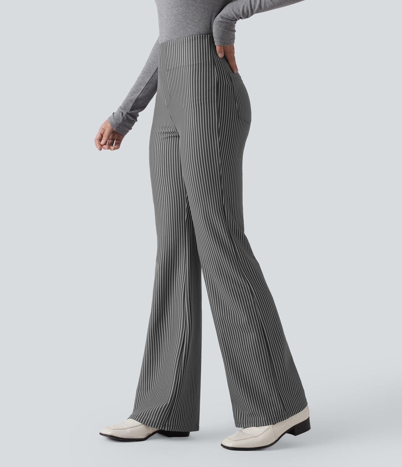 Pantalon de travail Halara Flex™ évasé à rayures, taille haute, avec poches