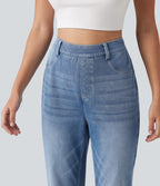 Jean droit taille haute Halara Flex™ délavé avec poches