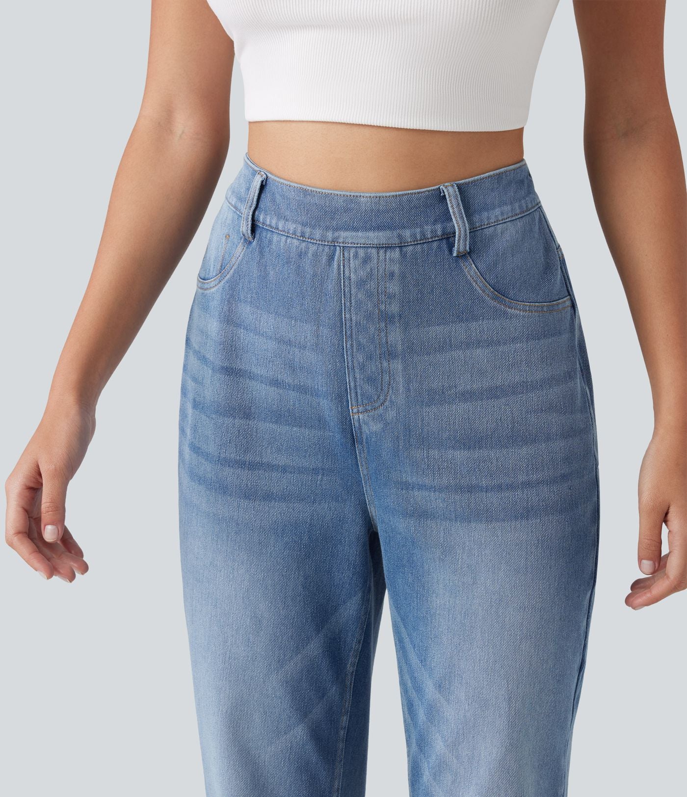Jean droit taille haute Halara Flex™ délavé avec poches