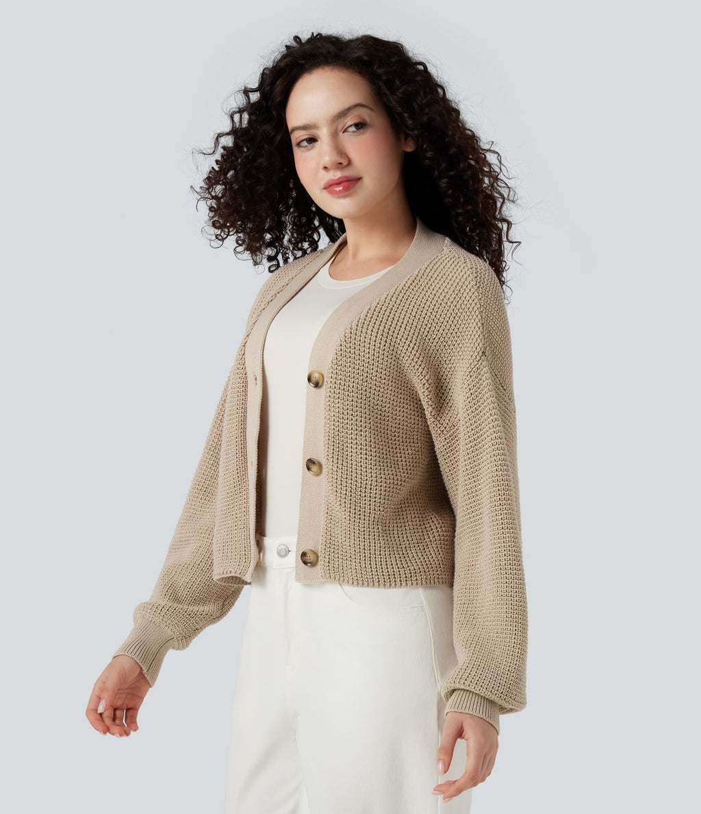 Cardigan gaufré col V manches longues
