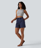 Short ample décontracté taille haute avec cordon de serrage ourlet arrondi avec poches