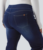 Jean décontracté Halara Flex™ grande taille bootcut taille haute en maille extensible délavée avec multiples poches
