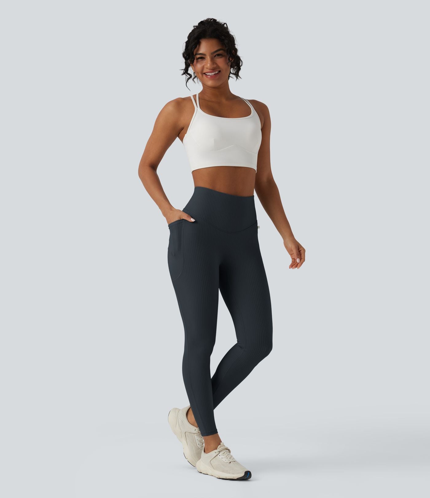 Legging taille haute gainant côtelé avec poches