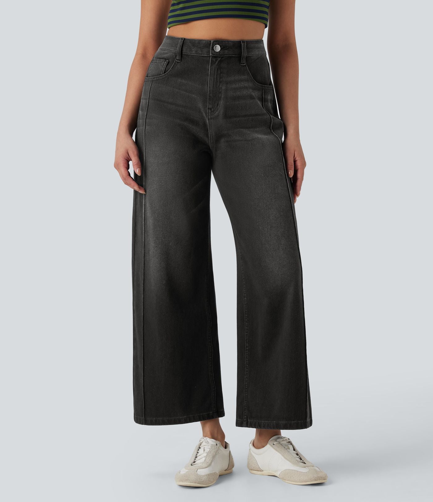 Jean 7/8 baggy décontracté délavé taille haute avec poches Halara Flex™
