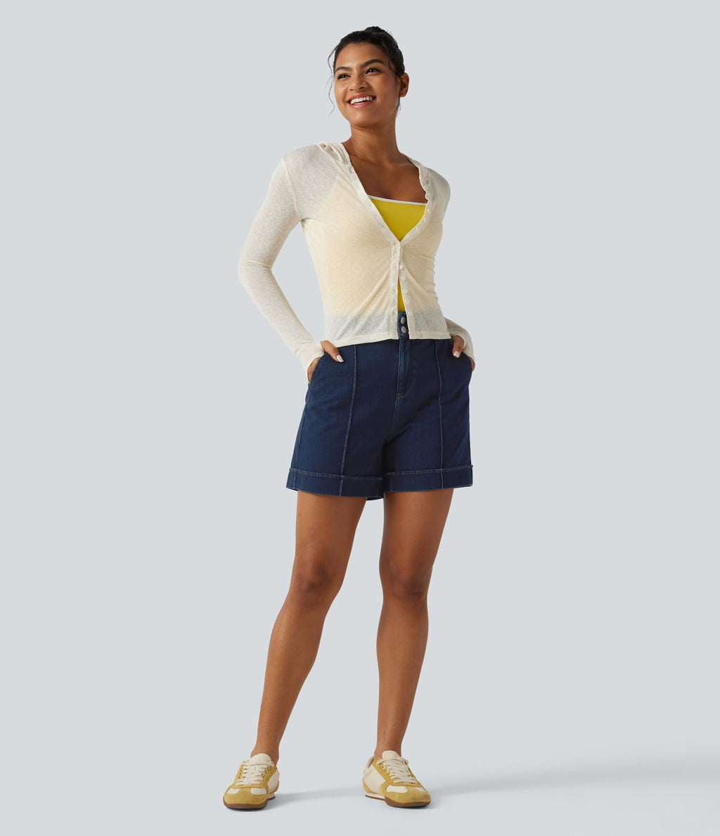 Short en jean casual taille haute Halara Flex™ 12,5 cm avec poches
